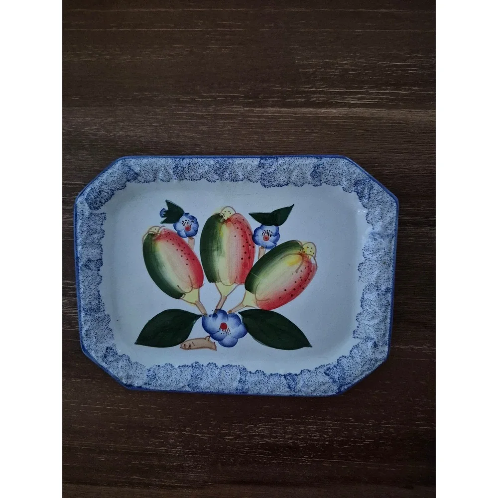 Unbranded‎ Serving Tray Unisex 9x6 White Blue Floral Fruit Folk Art Platter